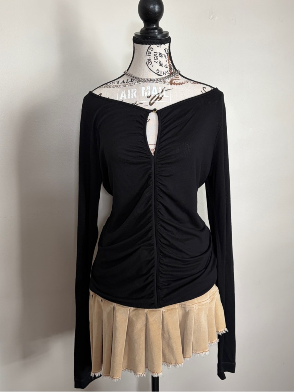 Y2K Miss Sixty euro black long sleeve sheer top with ruching detail